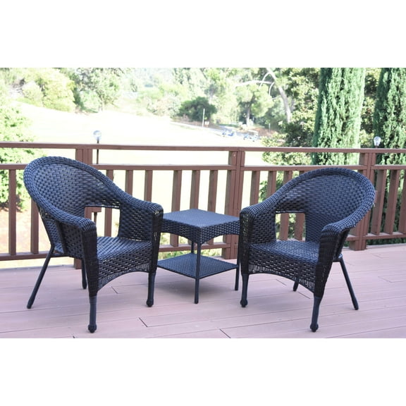 Jeco Set of 3 Espresso Resin Wicker Clark Single Chair without Cushion and End Table