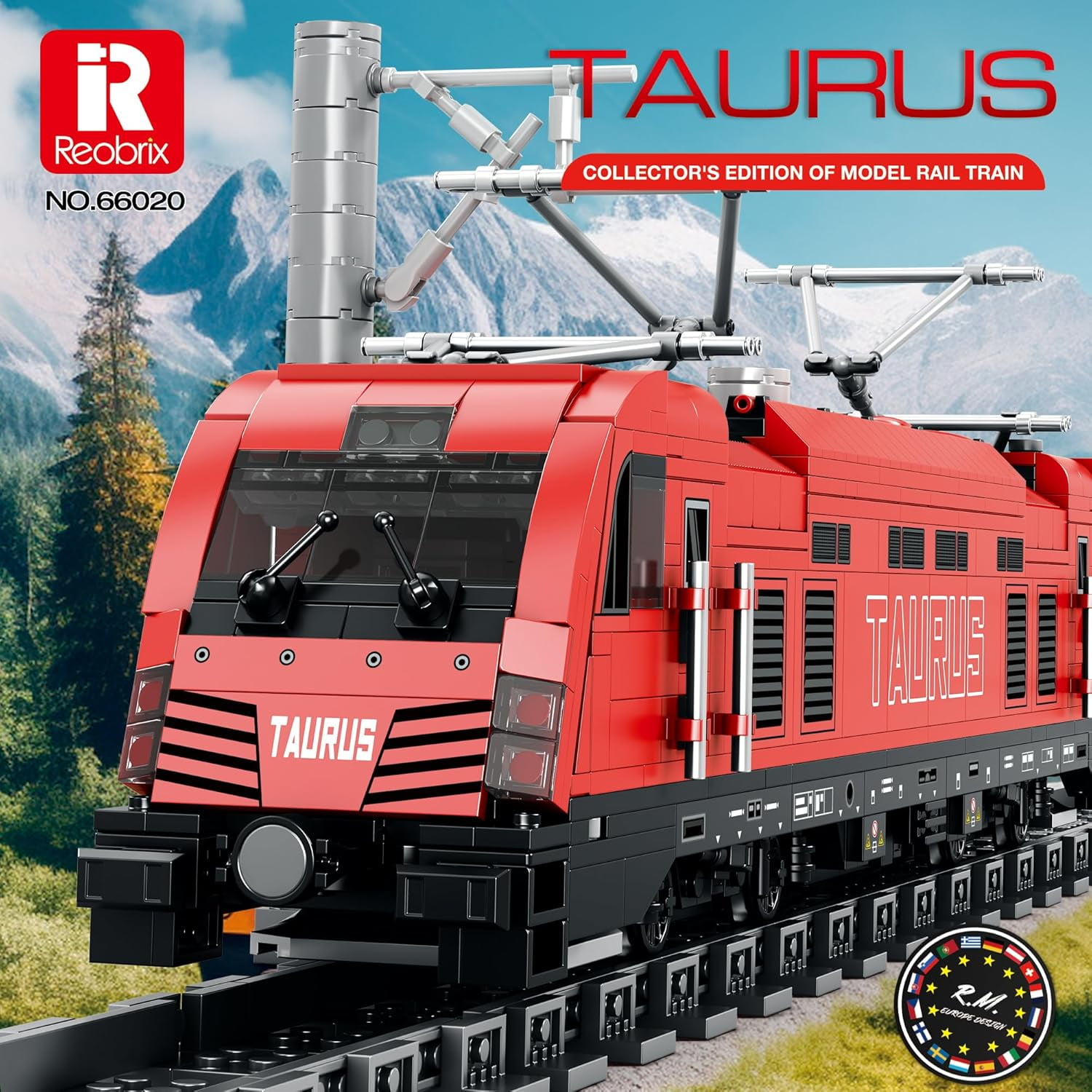 Reobrix 66020 Taurus Locomotive Building Blocks Set, Train Model Building Kit with Train Tracks, Train Toy for Teens 14+ and Adults, 1939 Pieces