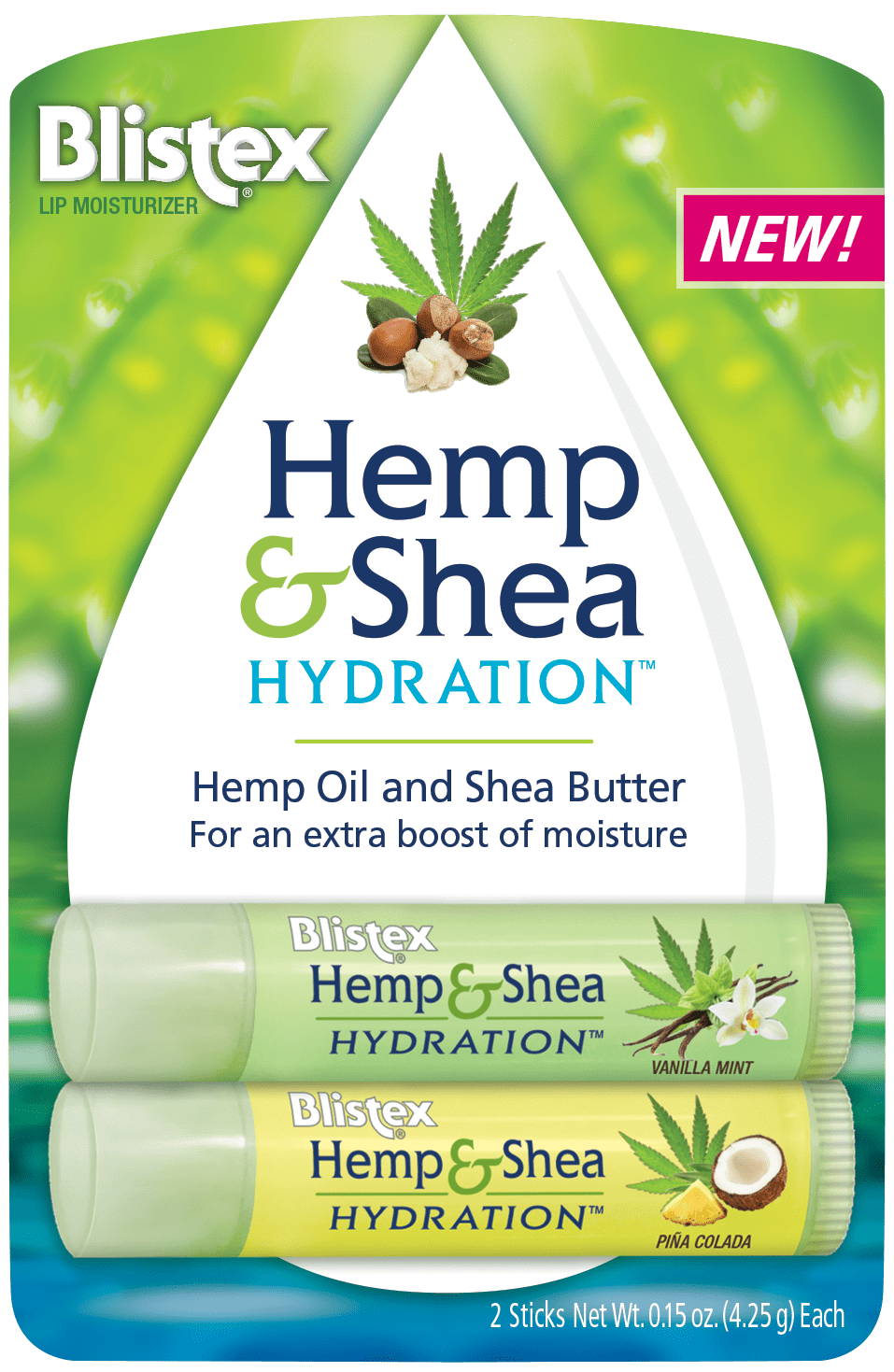 Blistex Hemp & Shea Hydration Moisturizing Cream Lip Balm with Shea Butter and Hemp Oil, Pina Colada & Vanilla Mint, Clear