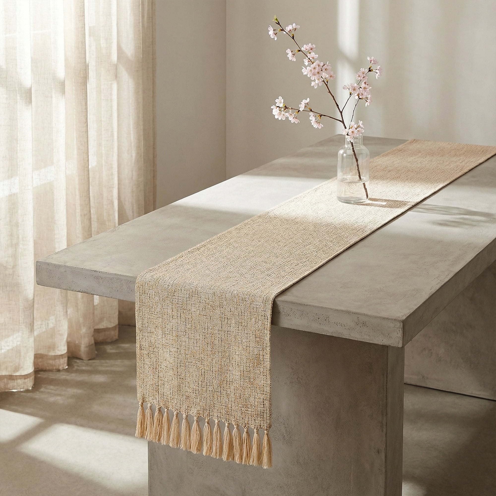 Unique Bargains Washable Polyester Table Runner for Birthday Decorations Beige 13"x108.3"