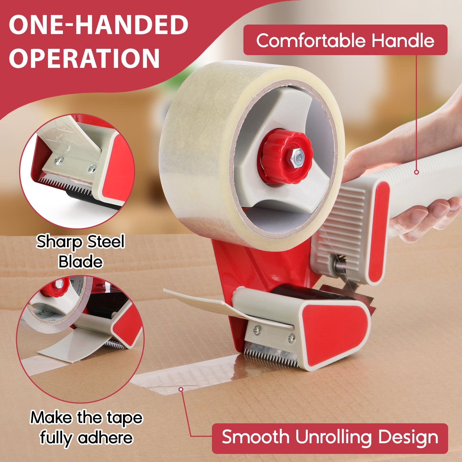Eagle Heavy Duty Packing Tape Dispenser Gun, for 2-Inch Wide Packing Tape, 2 Rolls of Tape Included, One-Hand Operation for Shipping, Moving, Warehouse, and Office