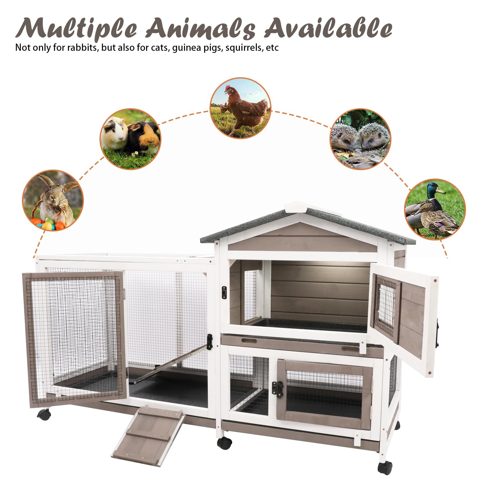 Gowoodhut Rabbit Hutch Indoor Bunny Hutch Wooden Rabbit Cage Indoor with Wheels for Small Animals