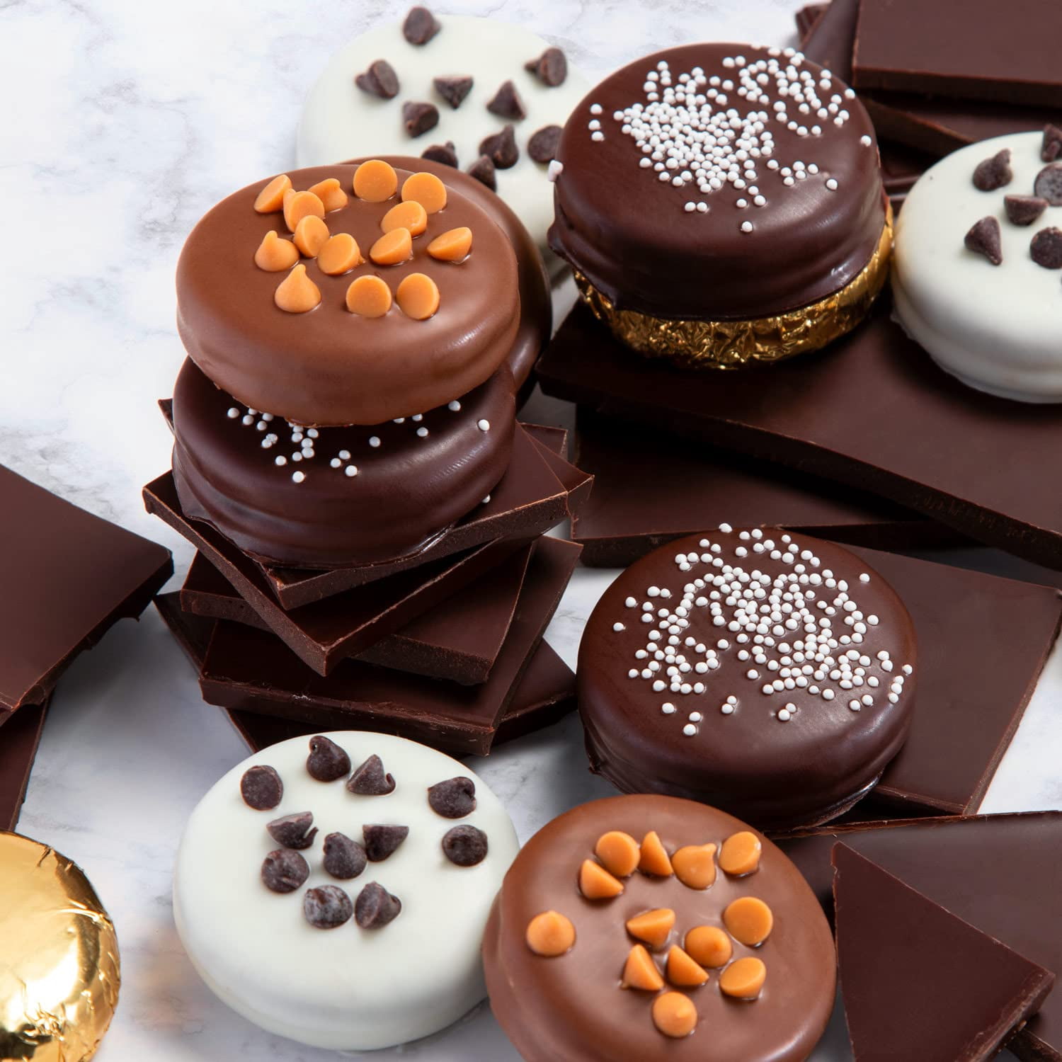 CY Chocolate Deluxe Chocolate Dipped Sandwich Cookies Gift Box , 12 Sandwich Cookies
