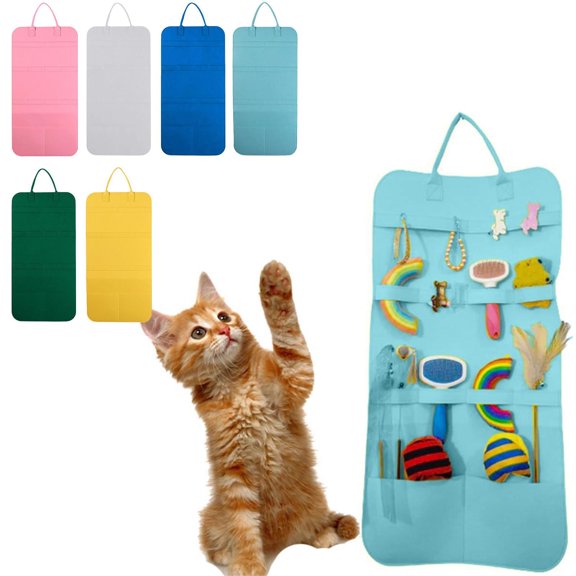 Taotanxi Cat Wand Toy Storage Hanging Bag, Cat Teaser Wand Holder, Cat Toy Organizer for Indoor Cats Toys Storage and Cat Safety (Light Blue)