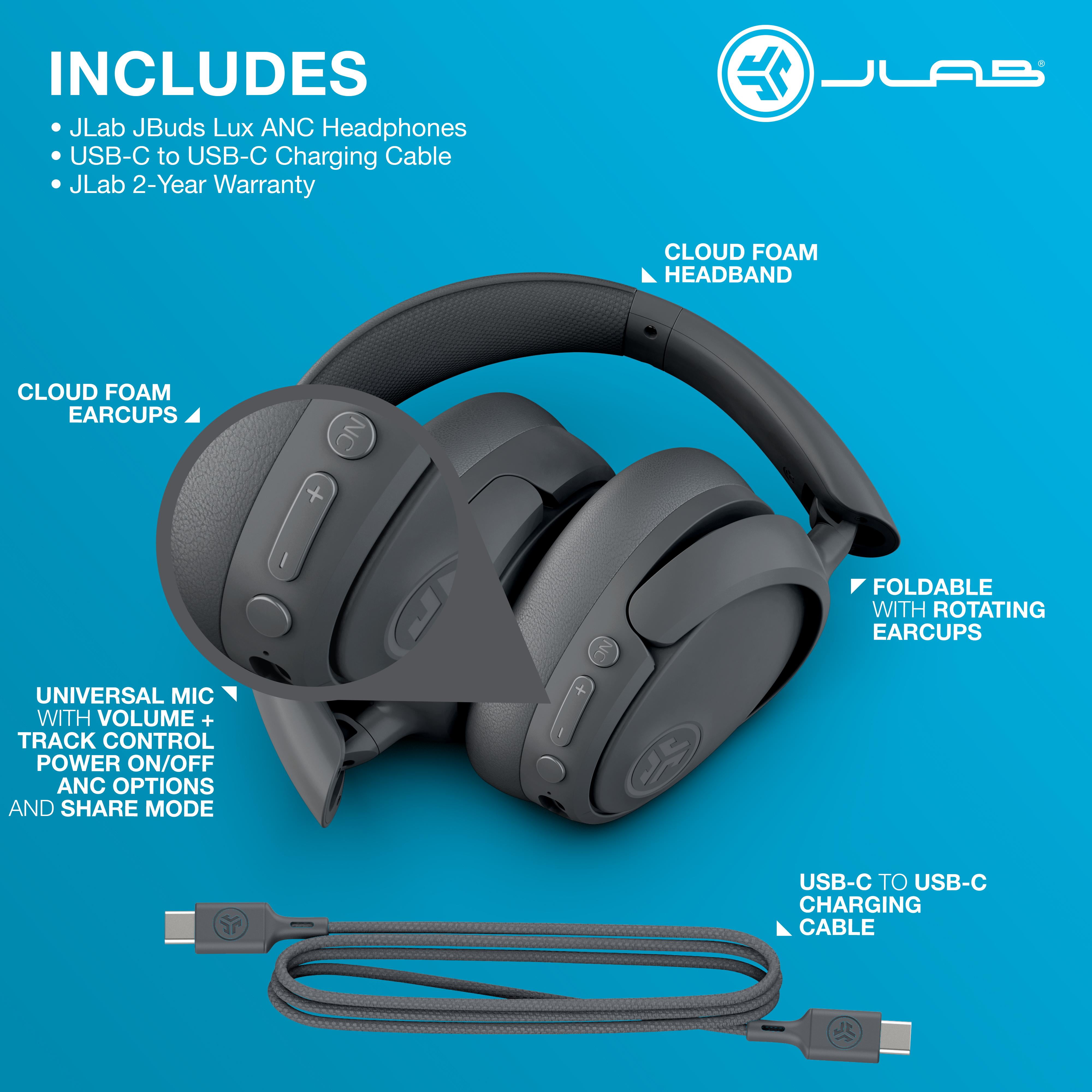 JLab JBuds Lux ANC Headphones Bluetooth Over Ear Design with Bass Microphone Fast Charge in Graphite Walmart