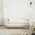 thumbnail image 2 of 53.5"W Elegant Upholstered Bench with Wood Legs & Round Pillows,Comfy Boucle Fabric Footrest with Arms, Entryway Bench for End of Bed, Bedroom and Living Room, Ivory, 2 of 6