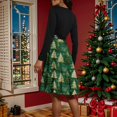 thumbnail image 4 of Women's Fashion Round Casual Slim Fit Christmas Print Large Swing Long Sleeve Dress, V-Neck, Holiday Print, Retro Style, Party Wear, Flare Hem,Army Green,S, 4 of 6