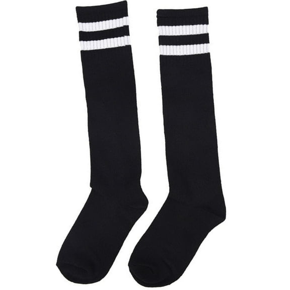 Amscan Standard Knee High Socks with White Stripes, Black, 10 x 3"