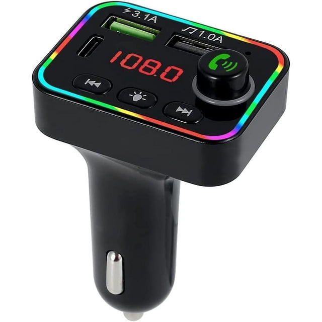 Transmisor FM Bluetooth, kit manos libres Bluetooth para coche, cargador rápido para encendedor de cigarrillos con dos puertos USB, adaptador de radio inalámbrico para reproductor MP3, compatible con