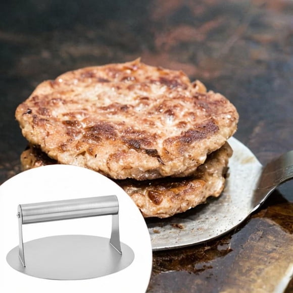 Hamburguesa de acero inoxidable Press Patty Press, 618 pulgadas Press de filete multiplicador de fondo plano con manija para planchas, sándwich bbq mango argent