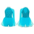 thumbnail image 3 of TTAO Robe Justaucorps de Danse Jazz à Sequins pour Filles, Manches Longues, avec Strass, Robe Tutu de Danse Ballet Bleu Clair 16, 3 of 4
