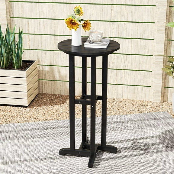 Harmijoy 21.5" Round Bar Table, Patio HDPE Bar Height Dining Table w/ Slatted Tabletop
