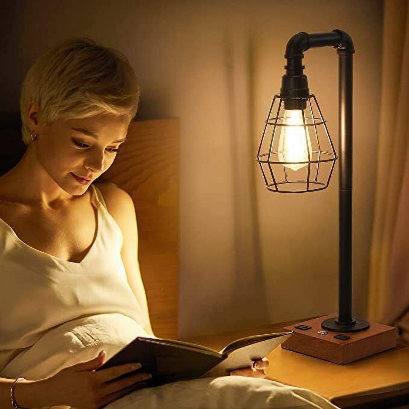 Touch Table Lamp with 2 USB & 1 AC Nightstand Desk Lamp for Bedroom