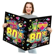 GZHJMY 80' Party Decorations Back to The 80' Theme Love 80' Guest Book Hip Hop Party Decorations Neon 1980s Throwback Decor Large Greeting Card for