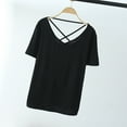 thumbnail image 2 of Olyvenn Womens Criss Cross Short Sleeve Basic Plain Tee T-Shirt Breathable Soft Blouses Shirt Solid Color Casual Tie Back Sport Tunic Top Black 10, 2 of 4