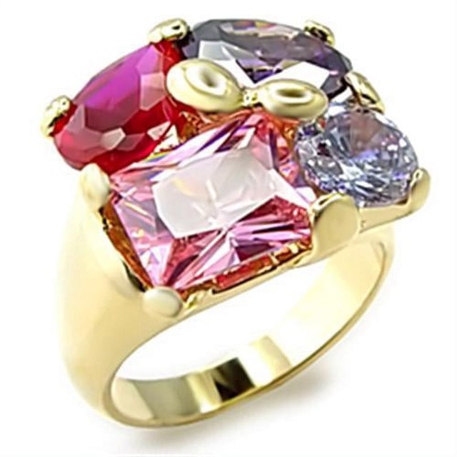Gold Brass Ring with AAA Grade CZ in Multi Color for Women Multi Color Stone Color Style 6X013 Size 11