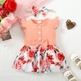 thumbnail image 3 of Mikrdoo 9 Months Baby Girls Clothes Splice Floral Print 12 Months Baby Girls Sleeveless Ruffle Romper Dress With Headband 2Pcs Romper Sets Coral, 3 of 8