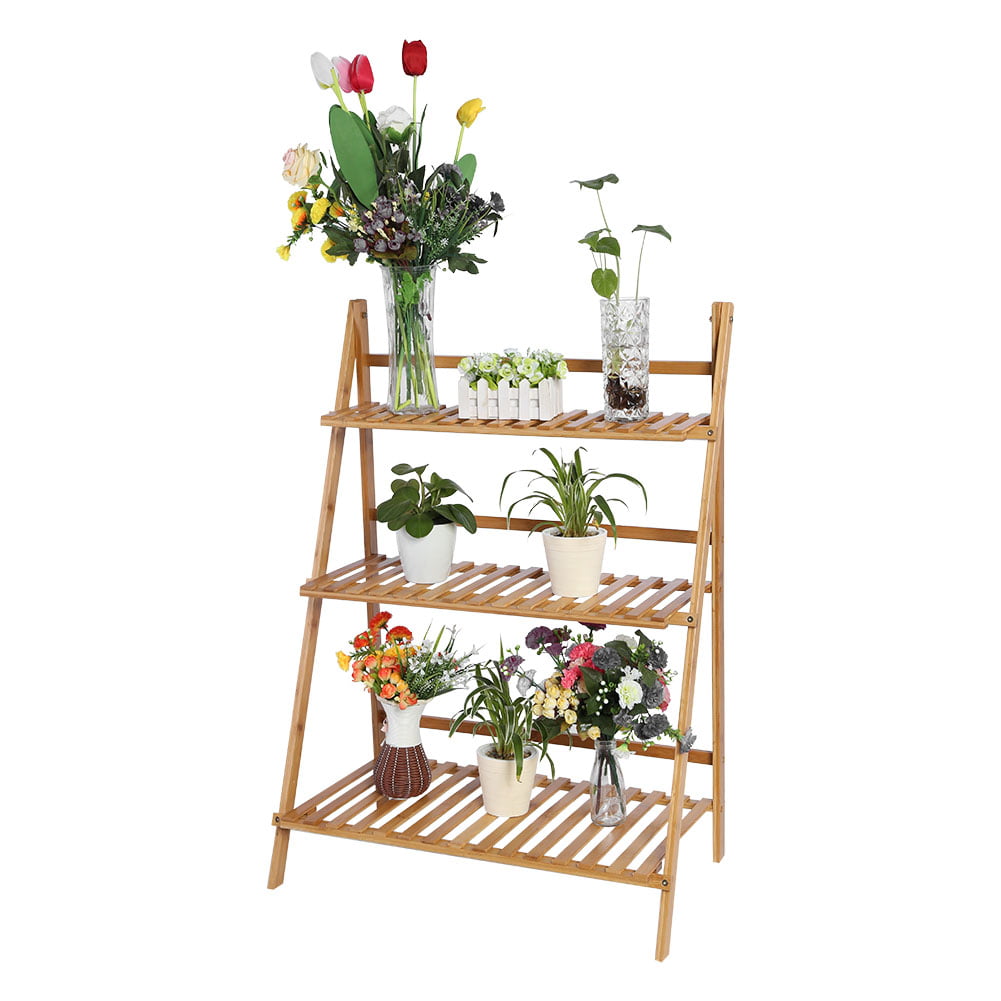Size : 98*40*52cm Flower racks\flower stand 2 Tier Plant Ladder Stand Shelves Indoor Garden Herb Flower Pot Display Shelf Rack Folding Bamboo Wood 98*52*40cm flower display stands\Clapboard frame 