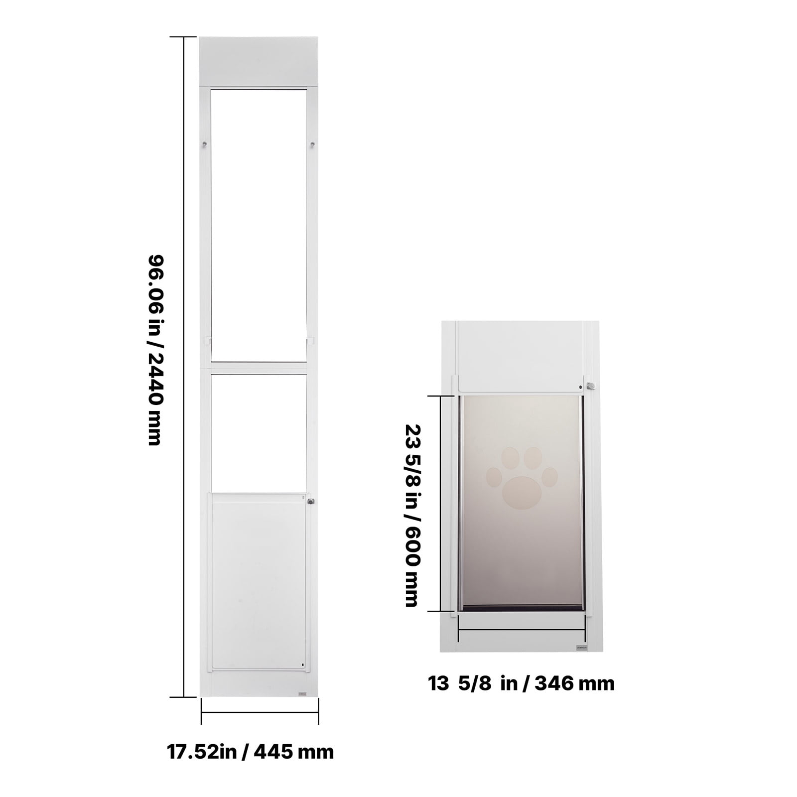 KFFKFF Adjustable Dog Door for Sliding Glass Doors, 91-96 in Height, Durable Aluminum Frame with Metal Hinges, Secure Lock, 13 5/8 x 23 5/8 in Flap, Ideal for Rental Homes
