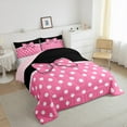 thumbnail image 3 of jejeloiu Kawaii Bowtie Ribbon Queen Comforter Set,Cute Circle Dot Bedding Sets,Pink White Black Bedding Comforter Set For Girl Kids,Luxury Bedroom Decor Reversible,3pcs, 3 of 8