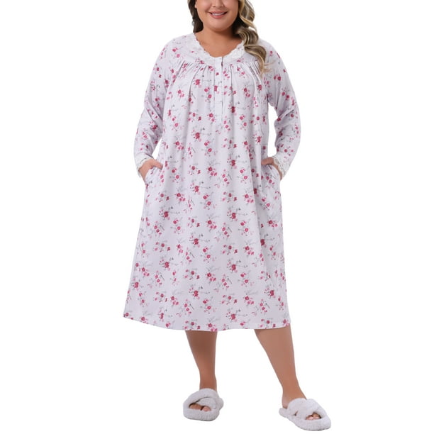Agnes Orinda Camisón de Talla Grande para Mujeres con Encaje Floral en Cuello en V y Manga Larga, Ropa de Dormir Suave, Chemise, Vestido de Noche, Talla 3X, Burdeos