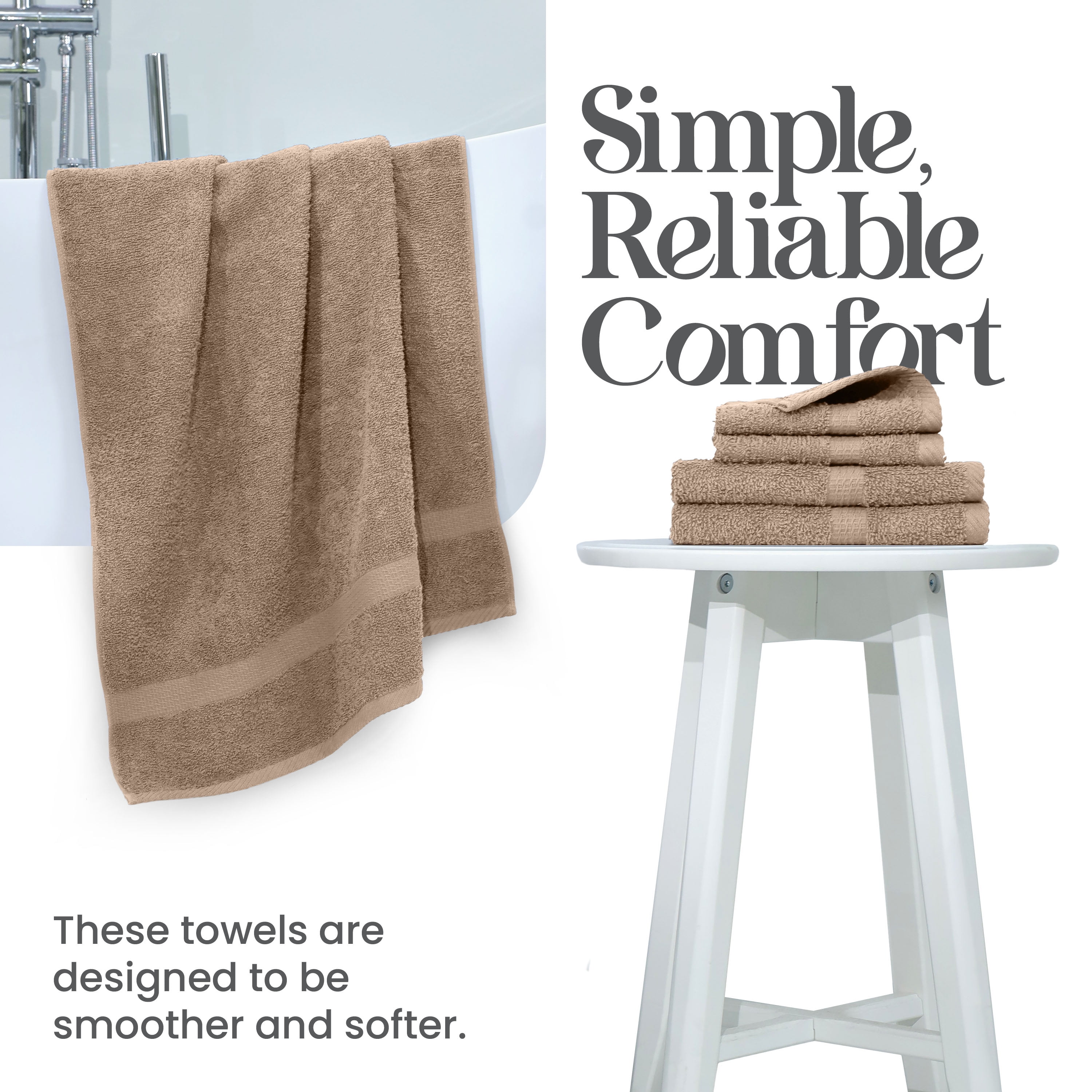 Utica 6-Piece Towel Set | 100% Cotton Soft & Absorbent Everyday Towels | Beige