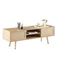 thumbnail image 3 of Jopath Oak Tv Stand With Rattan Design,55.12" Rattan Tv Cabinet, Double Sliding Doors For Storage Mid-Century Style, Adjustable Shelves, Ideal For Living Or Media Room natural, 3 of 10