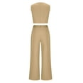 thumbnail image 4 of Women's 2 Piece Outfits Sleeveless Button Down Crop Vest Waistcoat Dressy Casual Sets Wide Leg Pants Suits, 4 of 5