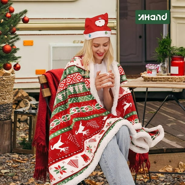 Inhand Xmas Snow Moose Fleece Sherpa Throw, Reindeer Design