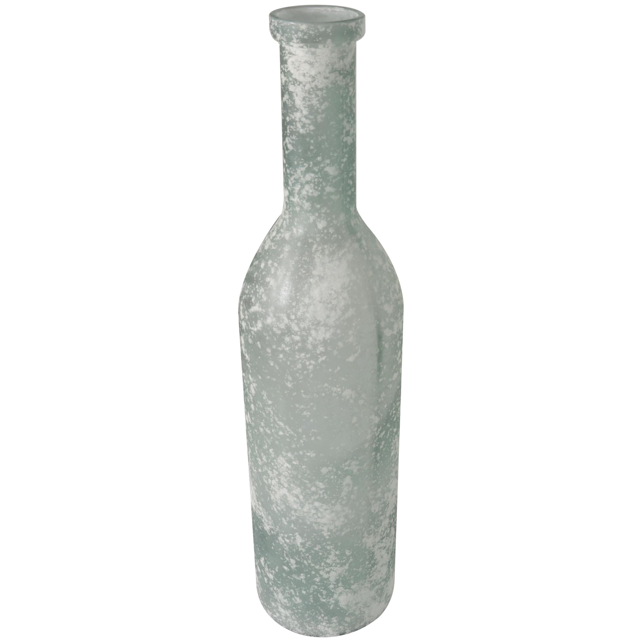 DecMode 29" Handmade Frosted Spanish Bottle Light Blue Recycled Glass Vase