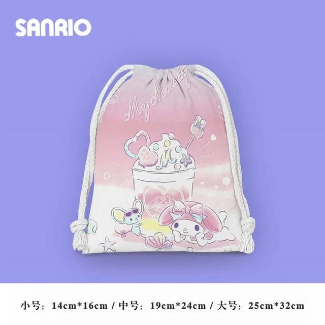 Hello Kitty Kulomi Melody Cartoon Drawstring Bag Sanrio Original Anime Portable Storage Bag Women Fitness String Backpack Gifts