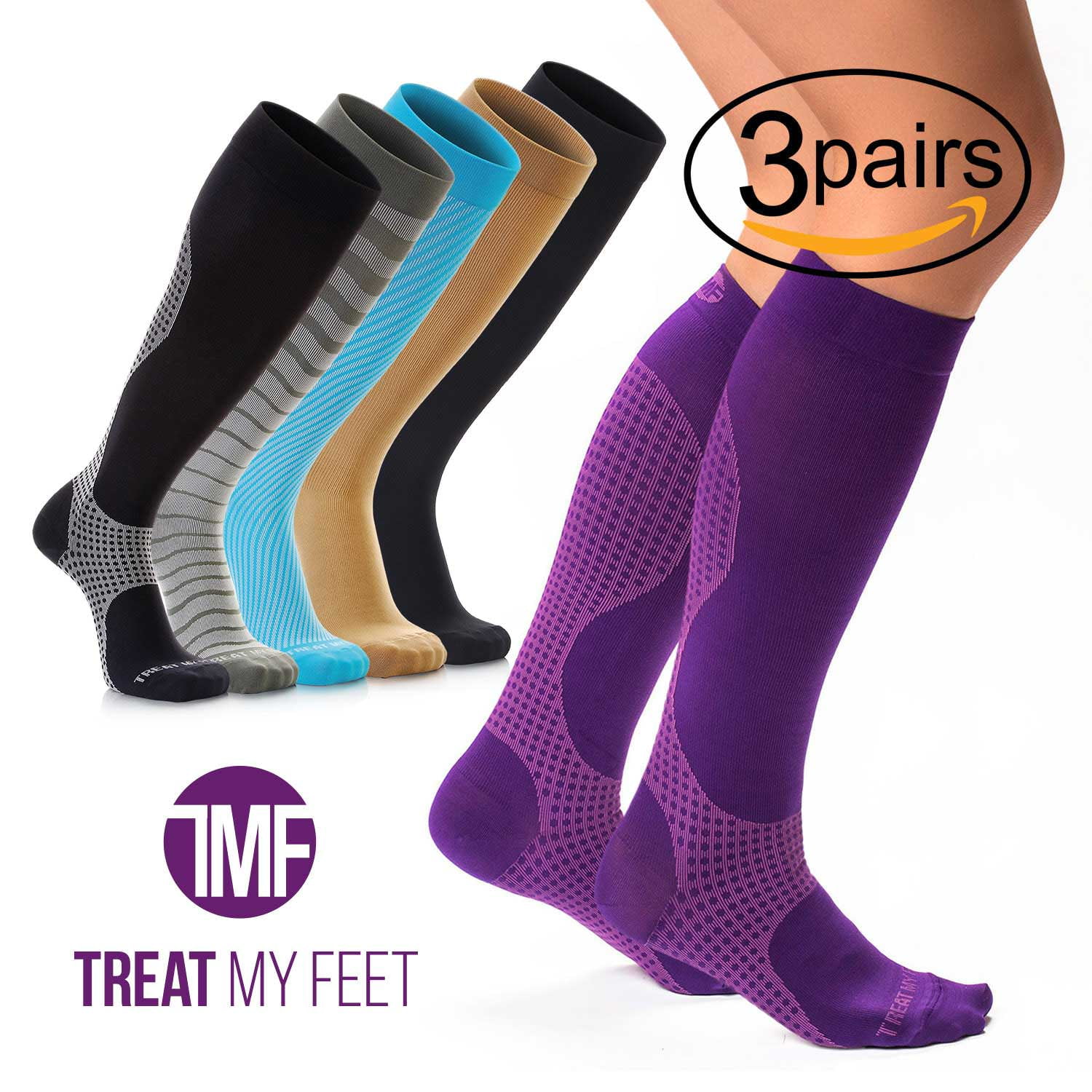 3 Pairs of Compression Socks Bundle 1520 mmHg for Women & Men, Knee