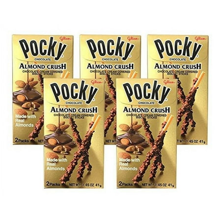 (5 pack) Glico Pocky Almond Crush, 2 pack, 1.45 oz Box, Made with Real Almonds