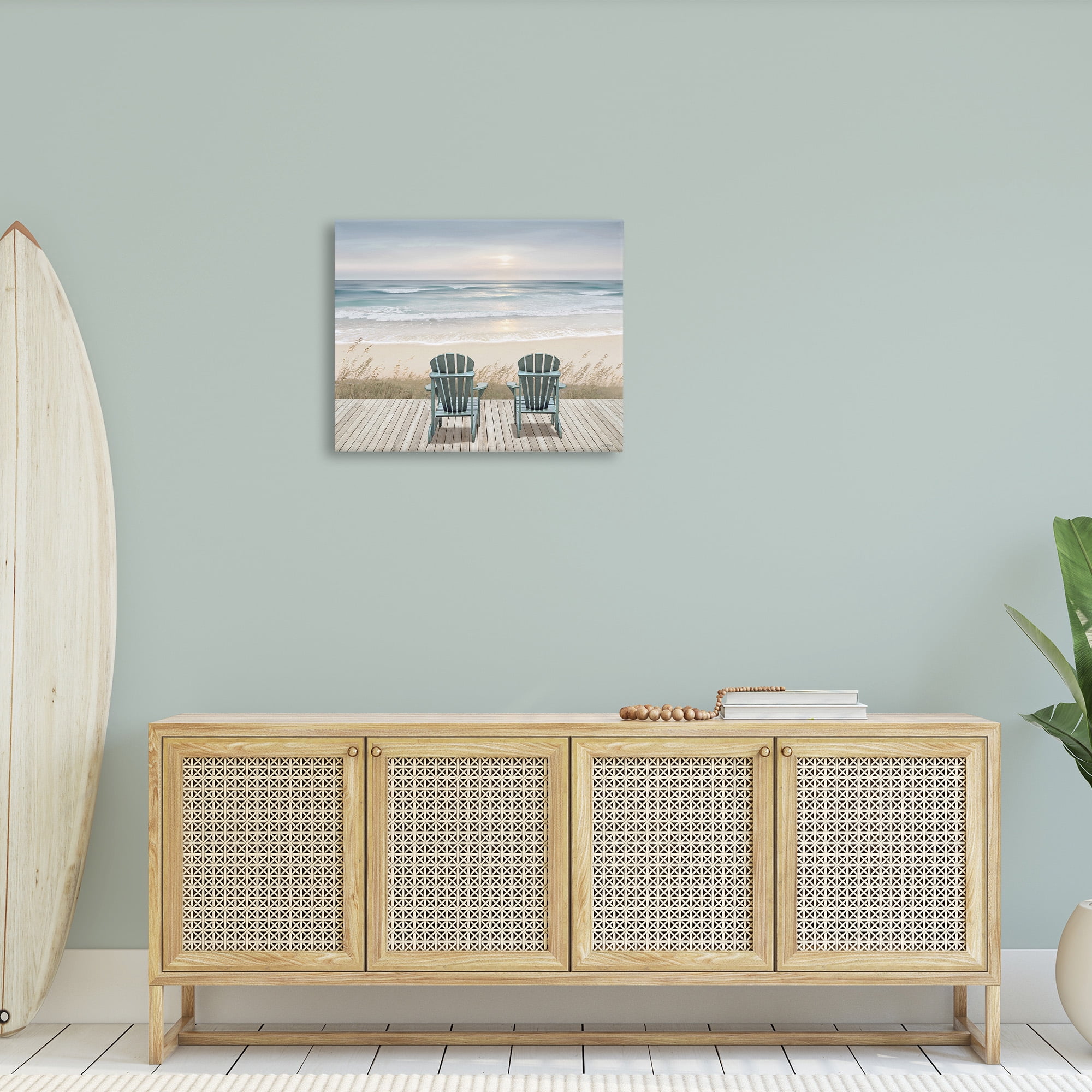 Stupell Industries Chairs with Beach Sunrise Landscape Painting Gallery Wrapped Canvas Art Print Wall Art, 30 x 24