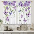 thumbnail image 5 of Purple Floral Butterfly Kitchen Curtains Rustic Flowwer Small Short Cafe Window Curtains Farmhouse Spring Farmhouse Rod Pocket Bathroom Window Drapes Treatment Tier Curtains(26x36 Inch), 5 of 6