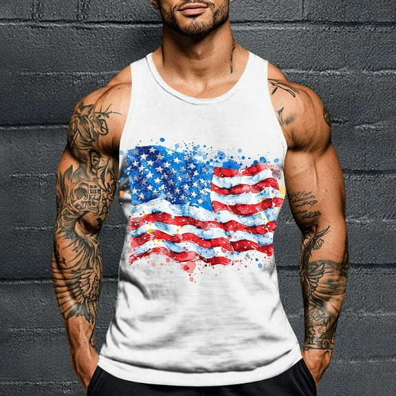 Nmnitkp Mens Tank Tops Independence Day Printing,Beach Summer Sleeveless Shirts Graphic Palm Tree Vacation Tanks Muscle Gym Tank Top White,4XL