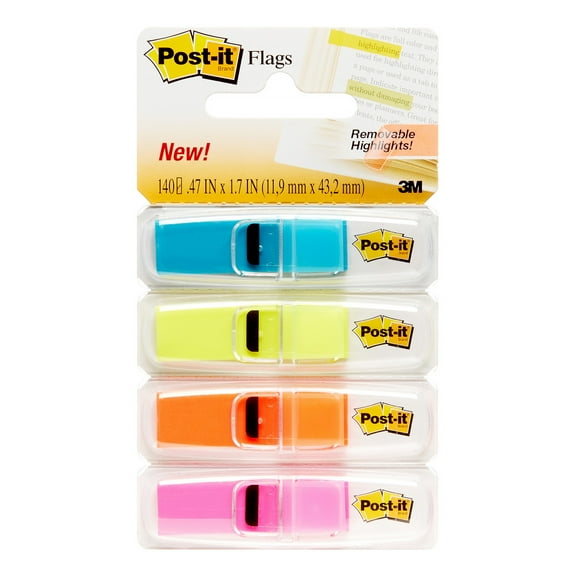 Highlighting Page Flags, 4 Bright Colors, 4 Dispensers, 1/2" X 1 3/4", 35/color | Bundle of 5 Packs