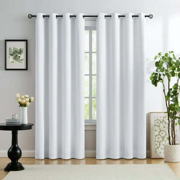 Bazaahm White Blackout Curtains Room Darkening for Bedroom Noise Reducing Linen Texture Grommet Top Drapes Set of 2, 54"L x 52"W
