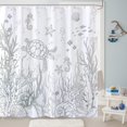 thumbnail image 2 of Nautical Coastal Turtle Shower Curtain, Coral Starfish Seashell Ocean Themed Bathroom Curtain, Underwater Seahorse Bathroom Decor Grey 72 x 72 inch, 2 of 6