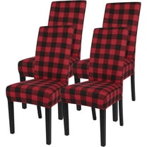 Christmas Chair Covers Set of 4, Stretch Xmas Kitchen Chair Cover Removable Washable Holiday Parsons Chair Slipcovers for Dining Room, Christmas Decoration, Ceremony (Black/Red Plaid)