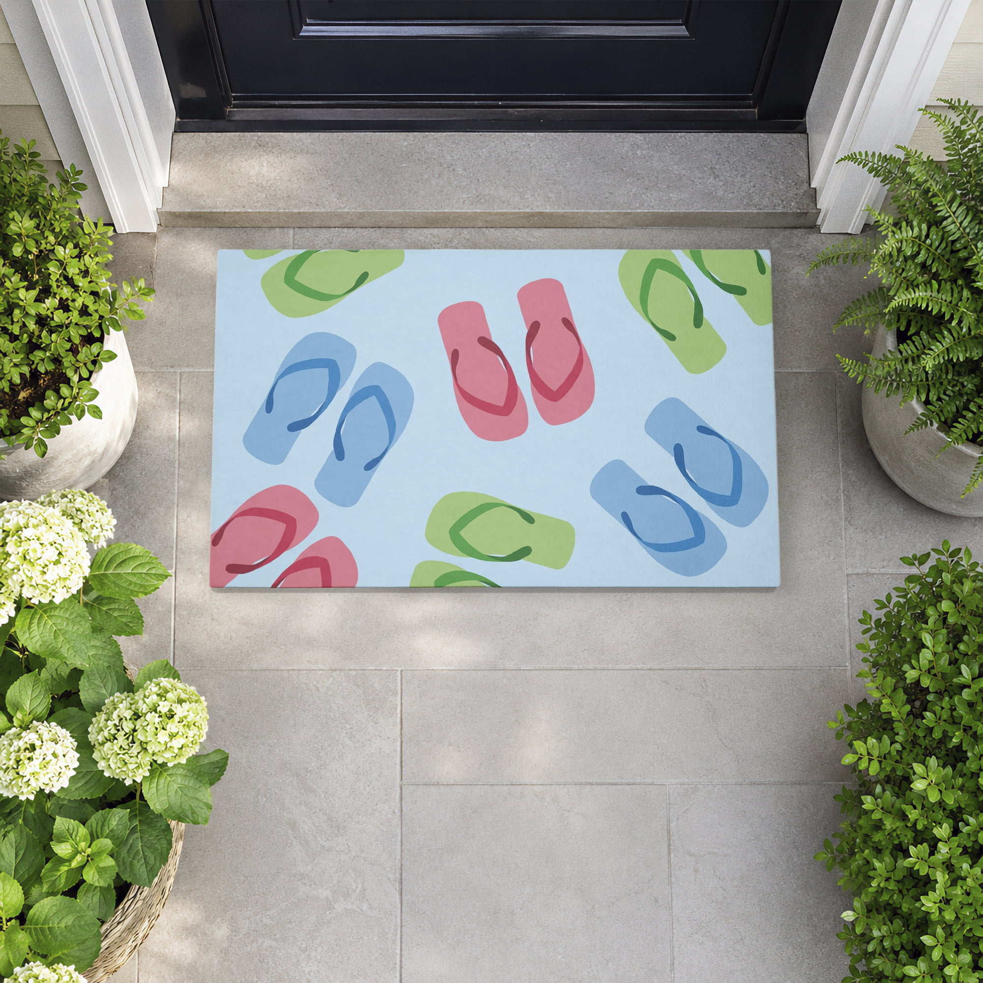 Stupell Industries Colorful Flip Flops on Blue Printed Outdoor Door Floor Mat, design by Lil' Rue