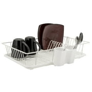 Dish Drainer Rack with Drain Mat | Stainless Steel Countertop Drying Rack with Draining Tray, White