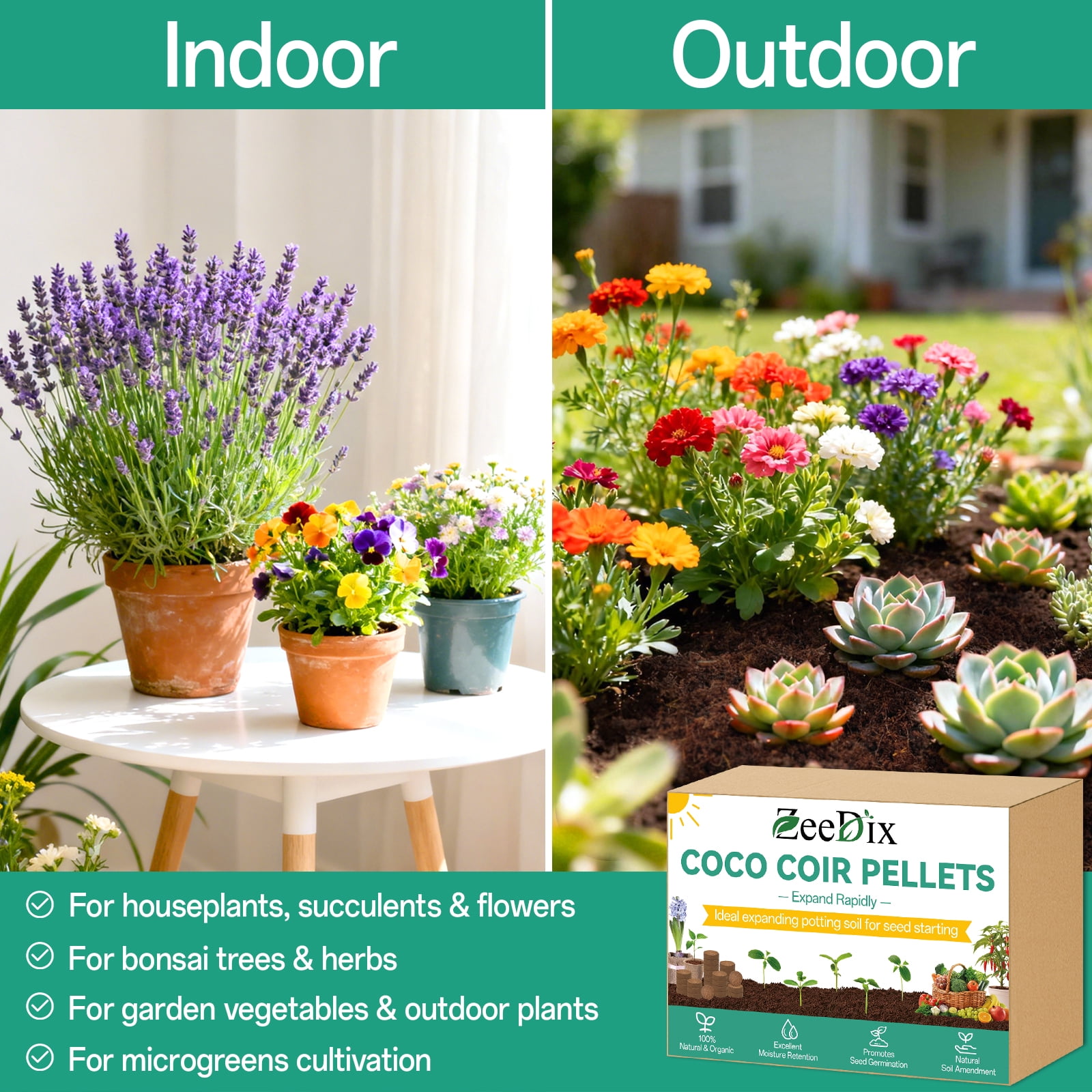 ZeeDix 50 Pcs  50mm Compressed Coco Coir Fiber Potting Soil- Organic Coco Coir Pellet Fiber Soil for Planting Bonsai, Herbs, Plants, Flowers and Vegetables