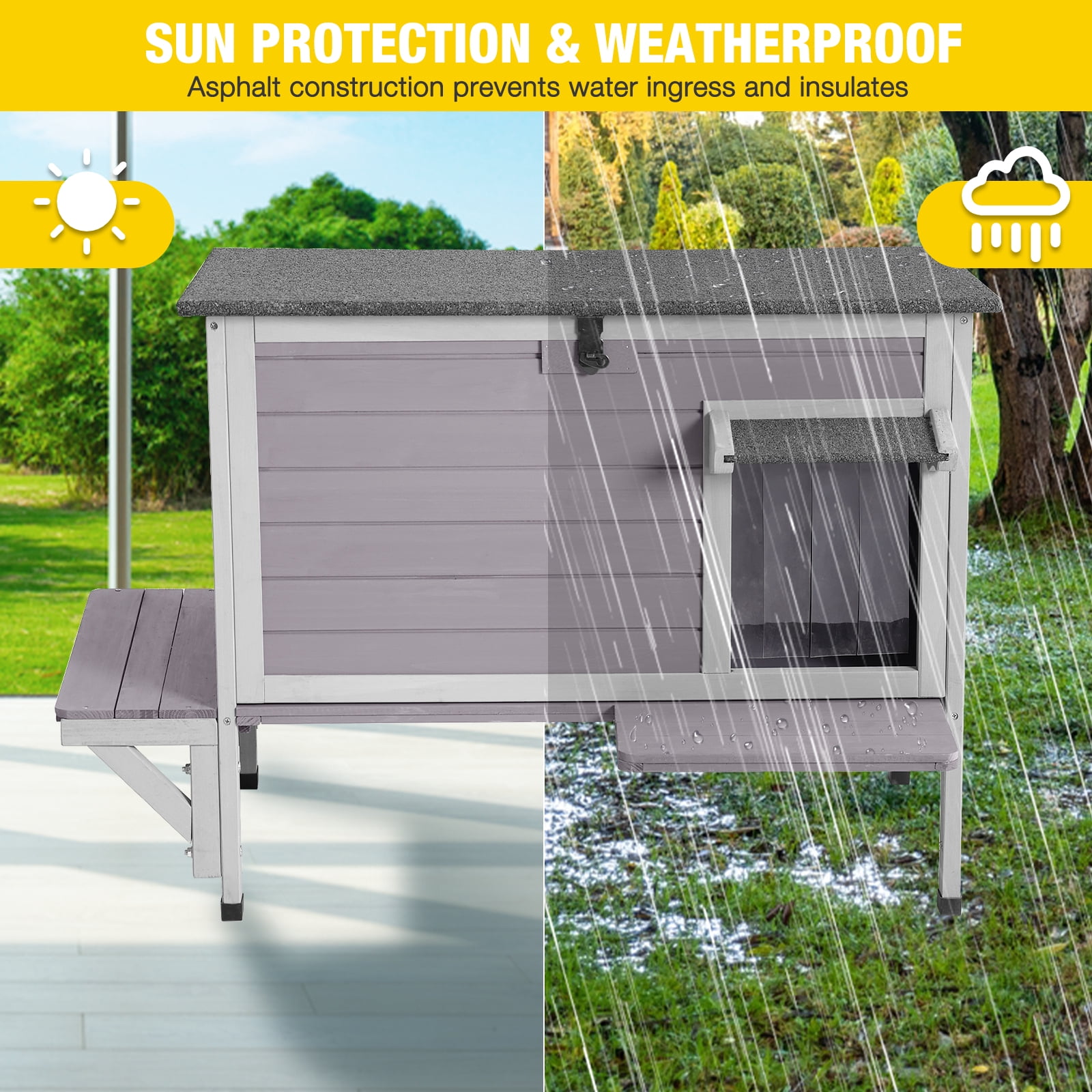 AIVITUVIN Outdoor Cat House with Triple-Layer Weatherproof Design - Insulated All-Round Foam Cat Shelter, Elevated Base & Escape Doors for Stray/Feral Cats