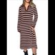 thumbnail image 1 of Vestido de Suéter A Rayas para Mujer, Otoño, de Punto Grueso, Cuello en V, Larga, Abertura, Holgado, Midi. Marrón M, 1 of 9