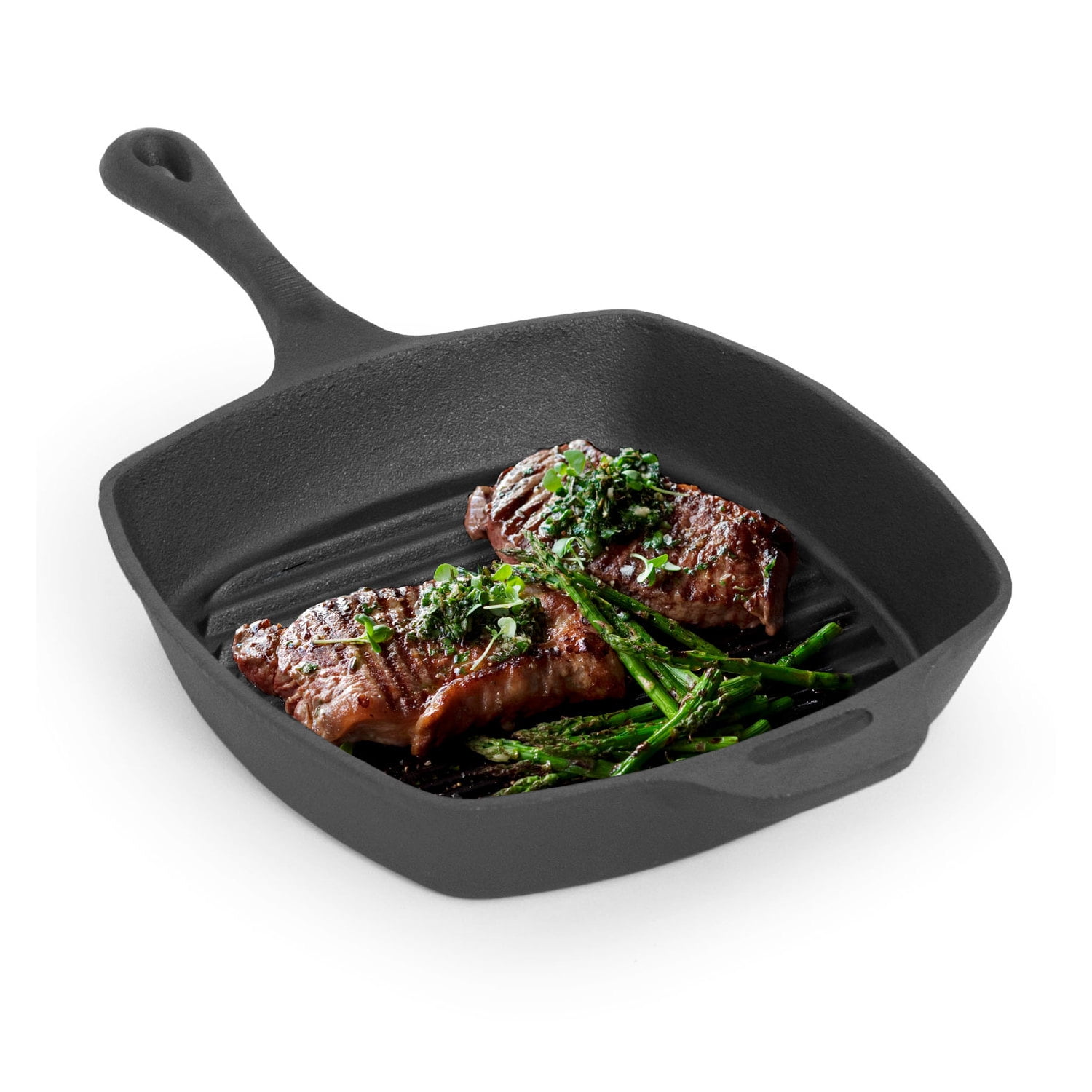 ForHauz Pre-Seasoned Cast-Iron Square Grill Pan, 10.5", Black