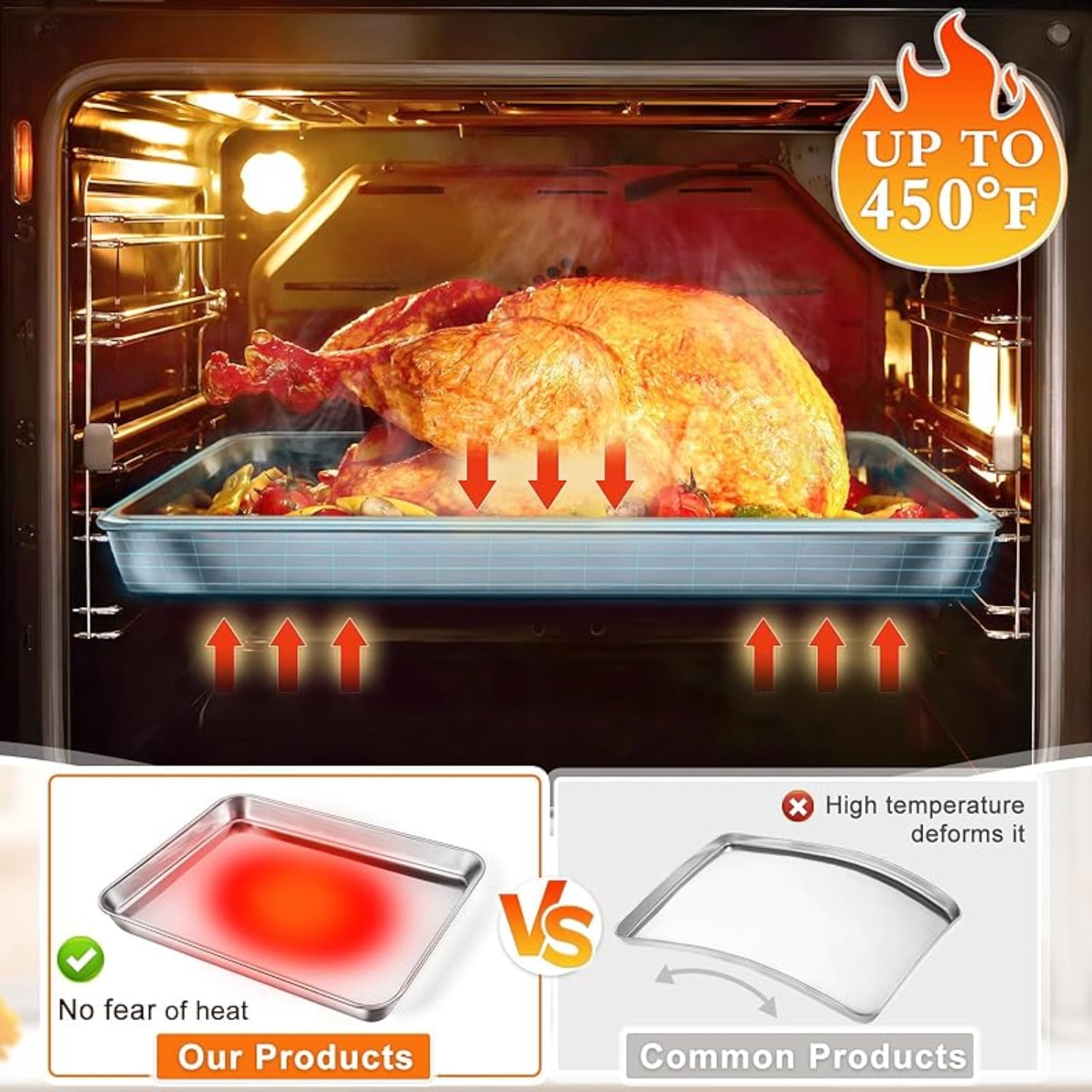 Baking Sheet Set of 2, Commercial Grade Stainless Steel Cookie Sheets for Baking, 18 x 13 Inch Thicker Large Baking Pans Oven Tray, Warp Resistant Nonstick Half Sheet Pan, Nontoxic & Heavy Duty