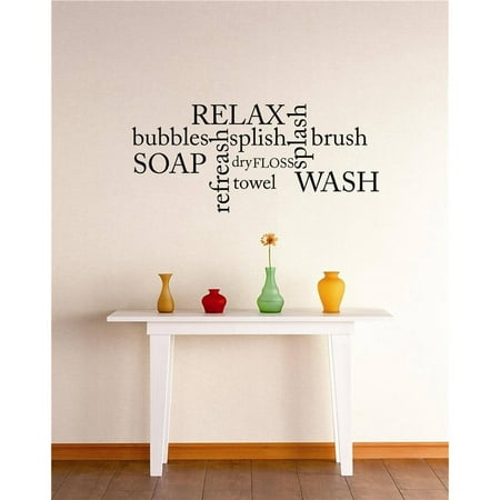 Bubbles Relax Splish Splash Brush Wash Towel Soap Quote Bathroom Vinyl Wall Decal, 9