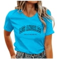 thumbnail image 1 of TSADFHJI Chandail en Molleton Col Rond Femmes T-Shirt Col Rond Imprimé Lettre Manches Courtes Col Rond m Bleu, 1 of 5