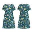 thumbnail image 3 of Bixox Robe d'Été à Manches Courtes pour Femmes Robe Ample Longueur Genou avec Poches-Floral, 3 of 7